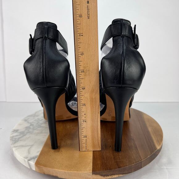 VINCE CAMUTO Leather KANITTA Black Ankle Strap Open Toes Stiletto Heels Size 9.5 - Picture 10 of 11